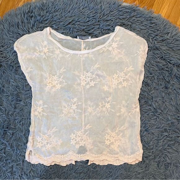 Angela Moda Blush Pink Floral Lace Embroidered Sheer Silk Top Size S - Picture 1 of 4